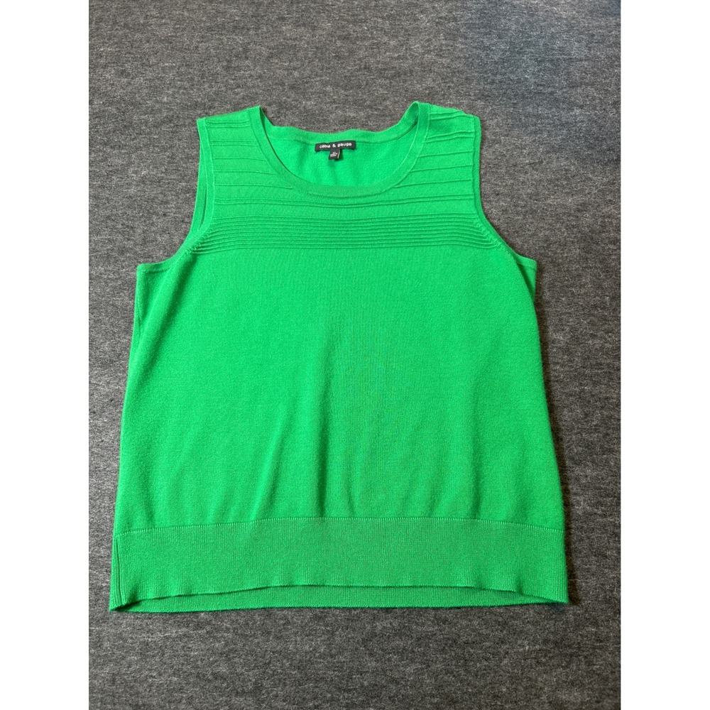 Cable & Gauge Sweater Tank Women XL Green Ribbed Textured Knit Shell Fall